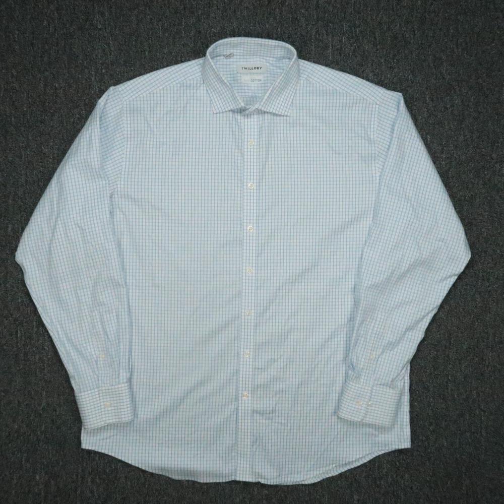Twillory Shirt Mens XXL‎ 17.5 White Blue Check Traditional Long Sleeve 2XL